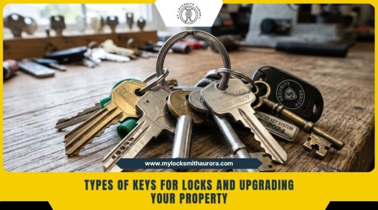 differenttypesofkeysforlocks My Locksmith Aurora My Locksmith Aurora A variety of metal keys on a keychain representing different types of lock systems