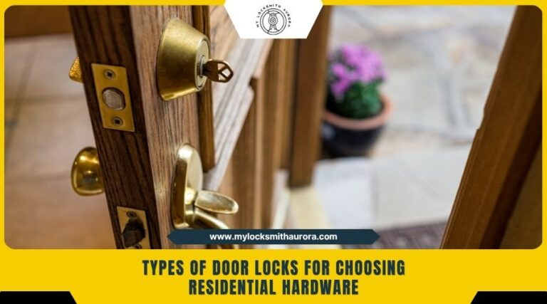 typesofresidentialdoorlocks My Locksmith Aurora My Locksmith Aurora A secure, high-quality deadbolt lock on a modern residential front door.